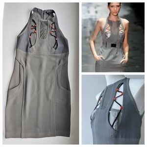 2009 Gucci Grey Bunji Cord High Neck Knee Length Dress